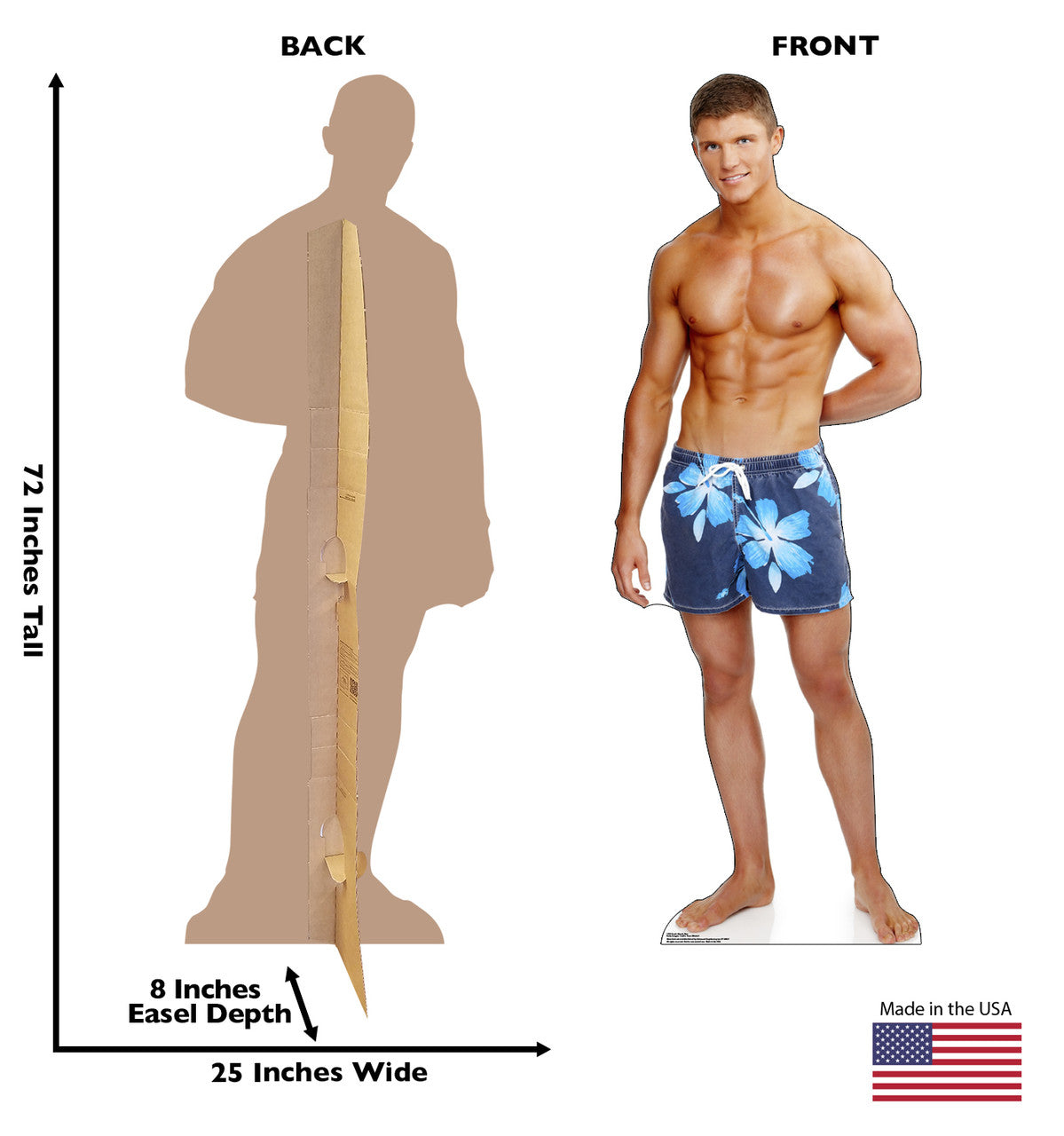 Beach Muscle Man
 Lifesize Cardboard Cutout Dimensions