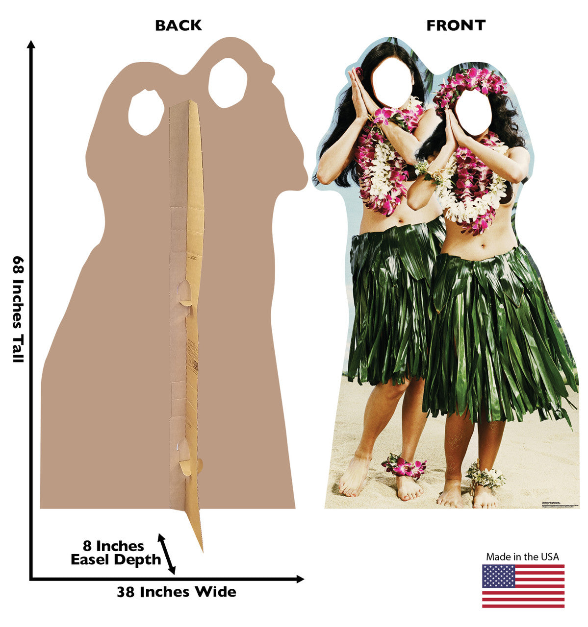 Hawaiian Hula Girls Standin
 Lifesize Cardboard Cutout  Dimensions