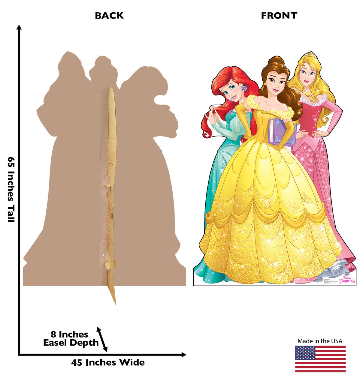 Princess Group - Belle, Aurora, Ariel
Lifesize Cardboard Cutout  Dimensions
