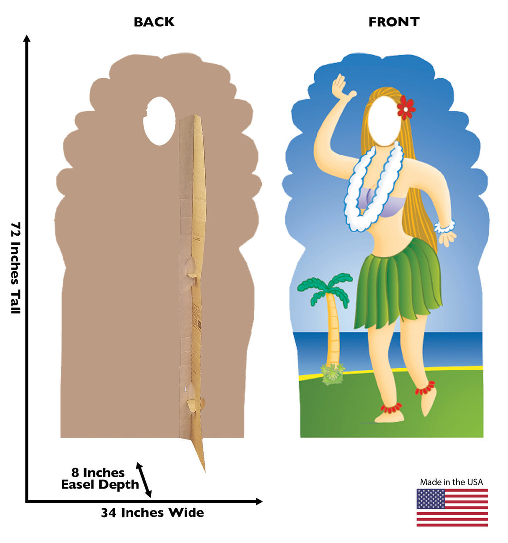 Hula Girl Standin Lifesize Cardboard Cutout with Model dimensions