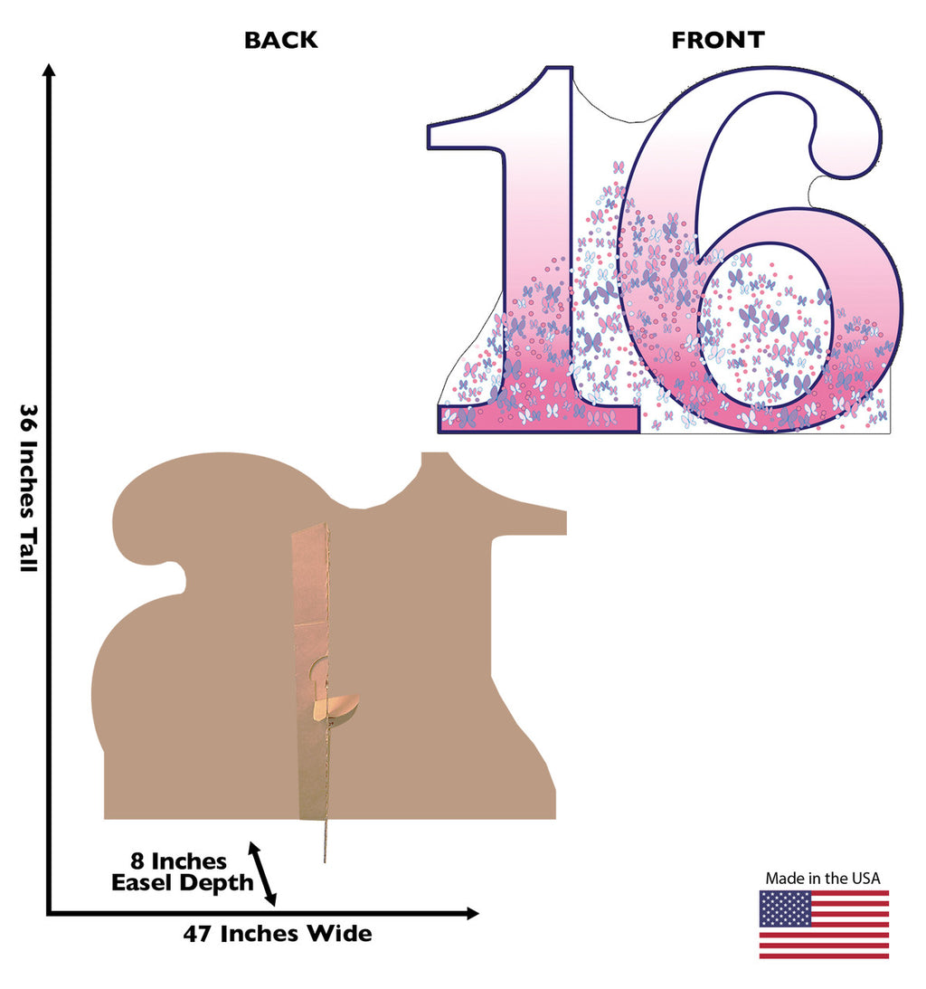 Number 16 Lifesize Cardboard Cutout Dimensions